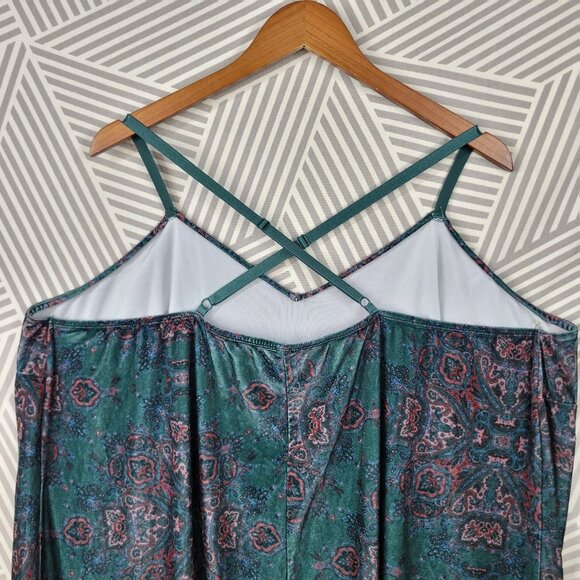 Cacique Babydoll Chemise Lingerie 26/28 Green Pink Floral Velvet Mini Dress Sexy - Picture 5 of 6